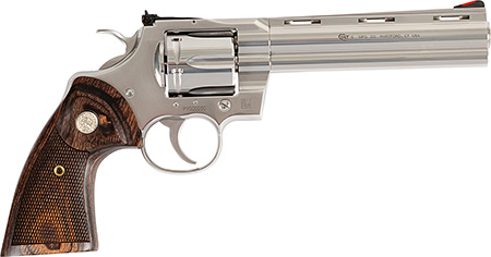 Colt Mfg PYTHONSP6WTS Python  38 Special/357 Mag 6 Shot 6" Stainless Vent Recessed Target/Vent Rib Barrel, Cylinder  &  Frame, Walnut w/Colt Medallion Grip