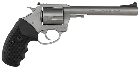 Charter Arms 74460 Bulldog Target Large 44 Special, 5 Shot 6" Matte Stainless Steel Barrel, Cylinder  &  Frame w/Black Finger Grooved Rubber Grip