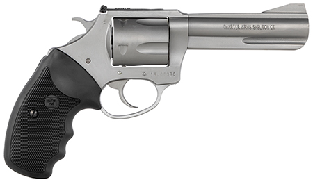 Charter Arms 79942 Pitbull  Large 9mm Luger 5 Shot 4.20" Matte Stainless Steel Barrel, Cylinder  &  Frame w/Black Finger Grooved Rubber Grip
