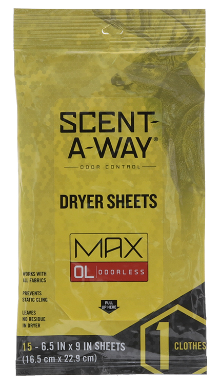 Scent-A-Way 07707 Max Dryer Sheets Odor Eliminator Odorless Scent Dryer Sheet 15 Per Pkg