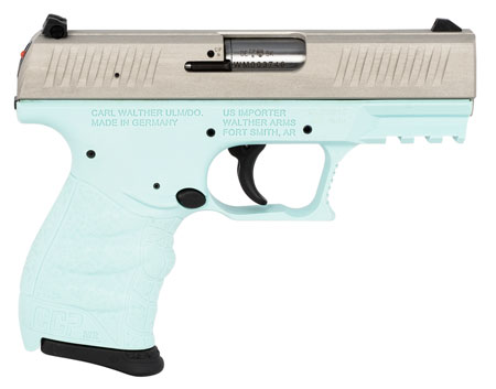 Walther Arms 5082512 CCP M2 380 ACP 8+1, 3.54" Stainless Steel Barrel, Serrated Stainless Steel Slide, Angel Blue Polymer Frame w/Picatinny Rail, Angel Blue Finger Grooved Grip, Manual Thumb Safety