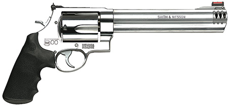 Smith  &  Wesson 163501 Model 500  X-Large 500 S&W Mag 5 Shot 8.38" Satin Compensated Barrel, Satin Cylinder, Satin Stainless Steel Frame, Black Finger Grooved Grip, Exposed Hammer