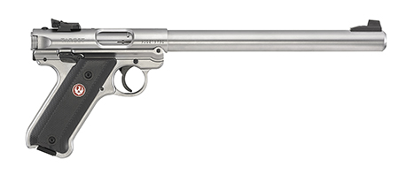 Ruger 40174 Mark IV Target 22 LR 10+1 10" Overall Satin Stainless Steel Bull Barrel, Slide  &  Satin Aluminum Frame, Black Checkered Polymer Grips