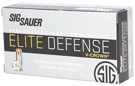 Sig Sauer E9MMA250 Elite Performance  9mmLuger 124gr V-Crown Jacketed Hollow Point 50 Per Box/10 Case