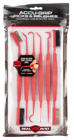 Real Avid AVPBS Accu-Grip Picks  &  Brushes Rifle/Shotgun Firearm Plastic 8-8.25" Long Resin Bristles 6 Per Pkg