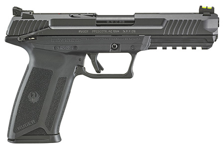 Ruger 16402 Ruger-5.7  5.7x28mm  4.94" Barrel 10+1, Black Polymer Frame With Picatinny Acc. Rail, Drilled  &  Tapped Lightening Cut Steel Slide, Ambidextrous Safety, Optics Ready