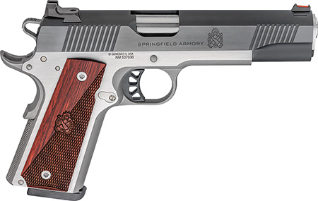 Springfield Armory PX9120L 1911 Ronin 45 ACP 8+1, 5" Stainless Match Grade Steel Barrel, Blued Serrated Carbon Steel Slide, Stainless Steel Frame w/Beavertail, Crossed Cannon Wood Grip