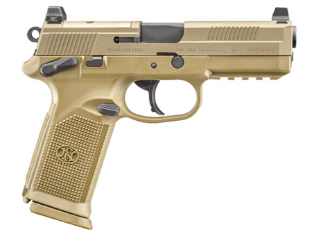 FN 66100223 FNX Tactical 45 ACP 10+1 4.50" Black Steel Barrel, Flat Dark Earth Optic Cut/Serrated Steel Slide  &  Polymer Frame w/Picatinny Rail, FDE Interchangeable Backstrap Grip, Ambidextrous