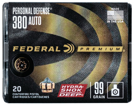 Federal P380HSD1 Premium Personal Defense 380ACP 99gr Hydra-Shok Deep Hollow Point 20 Per Box/10 Case