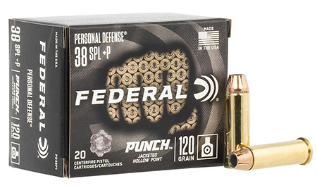 Federal PD38P1 Punch Personal Defense 38Special+P 120gr Jacketed Hollow Point 20 Per Box/10 Case