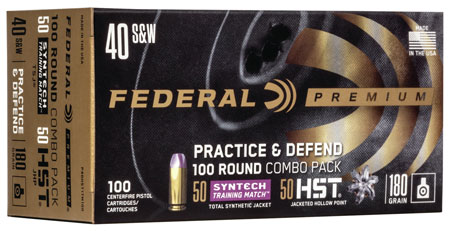 Federal P40HST1TM100 Premium Practice  &  Defend 40S&W 180gr HST JHP/Syntech TSJ 100 Per Box/5 Case