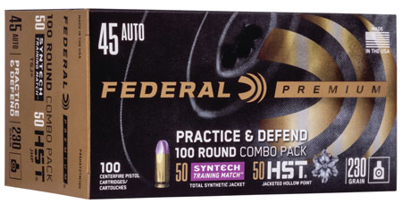 Federal P45HST2TM100 Premium Practice  &  Defend 45ACP 230gr HST JHP/Syntech TSJ 100 Per Box/5 Case