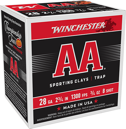 Winchester Ammo AASC288 AA Sporting Clay 28Gauge 2.75" 3/4oz 8Shot 25 Per Box/10 Case