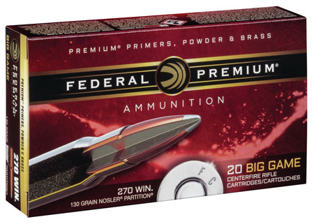 Federal P270P Premium  270Win 130gr Nosler Partition 20 Per Box/10 Case