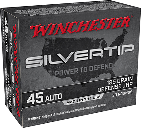 Winchester Ammo W45AST Silvertip  45ACP 185gr Silvertip Jacket Hollow Point 20 Per Box/10 Case