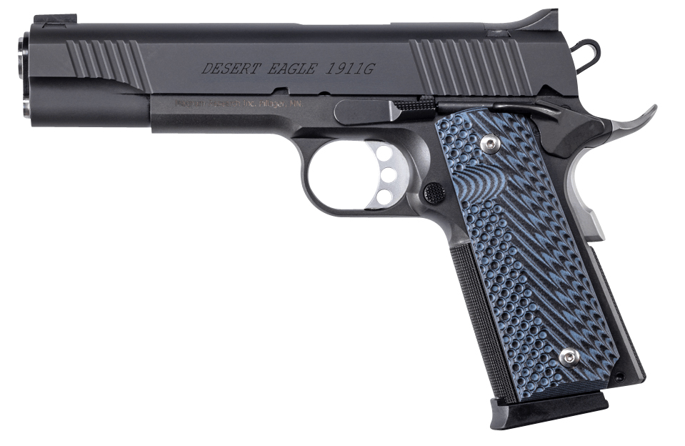 Magnum Research DE1911G10 1911 G 10mm Auto Caliber with 5.01" Barrel, 8+1 Capacity, Overall Matte Black Finish Carbon Steel, Beavertail Frame, Serrated Slide  &  Black/Gray G10 Grip