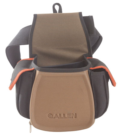 Allen 8306 Eliminator Pro Double Compartment Shooting Bag Black w/Coffee  &  Copper Accents, Elastic Loops, Side Pockets  &  D-Ring 7" x 4.75" x 12" Exterior Dimensions