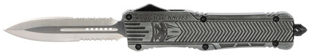 CobraTec Knives LSWCTK1LDG2SS CTK-1  Large 3.75" OTF Dagger Part Serrated D2 Steel Blade/ Stonewashed Aluminum Handle Features Glass Breaker Includes Pocket Clip