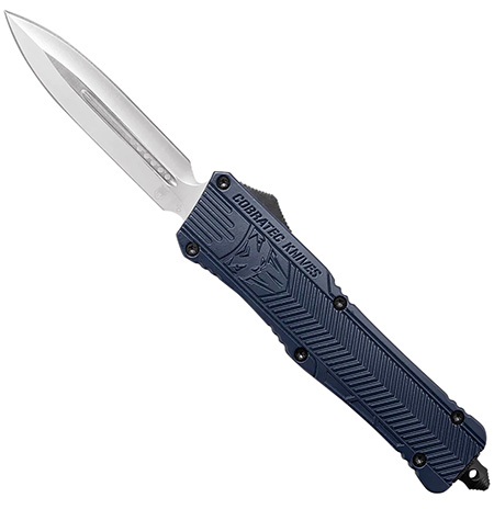 CobraTec Knives LNYCTK1DAGNS CTK-1  Large 3.75" OTF Dagger Plain D2 Steel Blade/NYPD Blue Aluminum Handle Features Glass Breaker Includes Pocket Clip