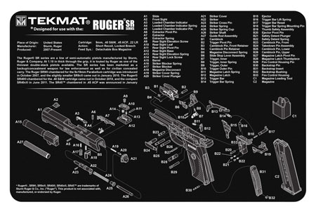 TekMat TEKR17RUGERSR9 Ruger SR 9 Cleaning Mat Black/White Rubber 11"x17" Ruger SR9 Parts Diagram