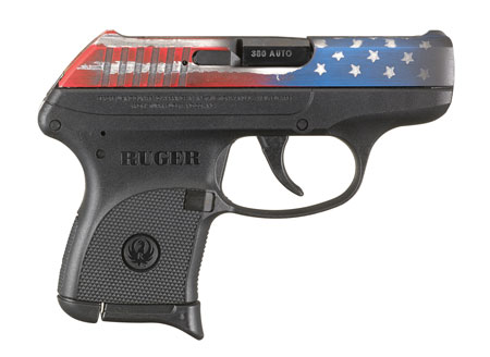 Ruger 13710 LCP  Compact Frame 380 ACP 6+1, 2.75" Black Steel Barrel, American Flag Cerakote Serrated Steel Slide, Black Polymer Frame, Black Polymer Grip, Right Hand