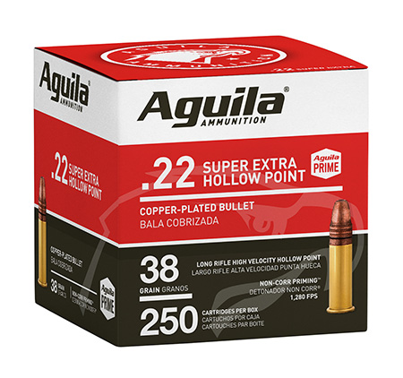 Aguila 1B221103 Super Extra High Velocity 22LR 38gr Copper Plated Hollow Point 250 Per Box/8 Case