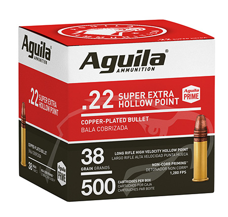 Aguila 1B221118 Super Extra High Velocity 22LR 38gr Copper Plated Hollow Point 500 Per Box/4 Case