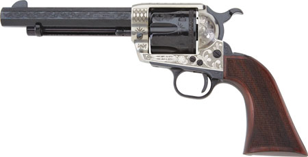 Pietta GW45ALO512NMCW 1873 GW2 Deluxe Alchimista III 45 Colt (LC) 6rd 5.50" Overall Blued Engraved Steel with Checkered Walnut Army Grip