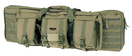 Rukx Gear ATICT36DGG Tactical Double Gun Case 36" Water Resistant Green 600D Polyester w/ Non-Rust Zippers Reinforced Velcro  &  Adjustable Back Straps