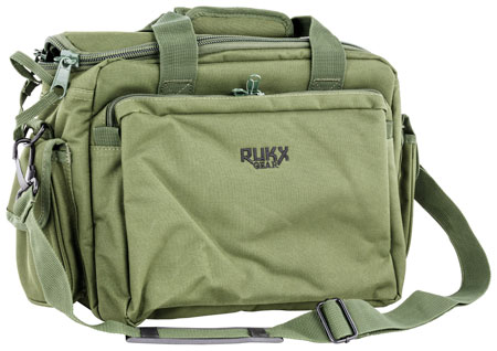 Rukx Gear ATICTRBG Tactical Range Bag  Water Resistant Green 600D Polyester with Hidden Handgun Pocket, Mag  &  Ammo Storage, Non-Rust Zippers  &  Carry Handle 16" x 7.50" x 10.50" Interior Dimensions