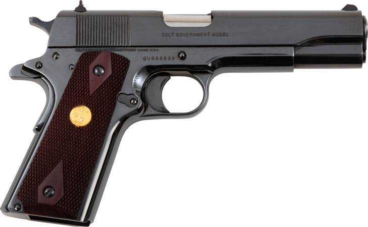 Colt Mfg O1911CRB 1911 Government 45 ACP 7+1 5" Stainless National Match Barrel, Polished Blued Serrated Steel Slide  &  Frame w/Beavertail, Wood Grip
