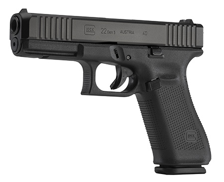 Glock PA225S201 G22 Gen5 Full Size 40 S&W 10+1 4.49" Black GMB Barrel, Black nDLC Serrated Slide, Black Polymer Frame w/Picatinny Rail, Black Textured w/Interchangeable Backstrap Grip, Ambidextrous