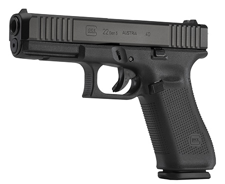 Glock PA225S203 G22 Gen5 Full Size 40 S&W 15+1 4.49" Black GMB Barrel, Black nDLC Serrated Slide, Black Polymer Frame w/Picatinny Rail, Black Textured w/Interchangeable Backstrap Grips,  Ambidextrous