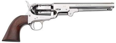 Pietta PF51OS36712 1851 Navy "Old Silver" 36 Cal 7.50" 6rd Old Silver Frame,  &  Octagon Barrel, Walnut Grip