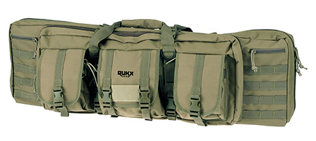 Rukx Gear ATICT42DGG Tactical Double Gun Case 42" Water Resistant Green 600D Polyester w/ Non-Rust Zippers Reinforced Velcro  &  Adjustable Back Straps