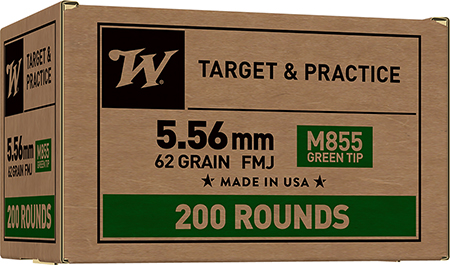 Winchester Ammo WM855200 USA M855 Green Tip 5.56x45mmNATO 62gr Full Metal Jacket 200 Per Box/4 Case