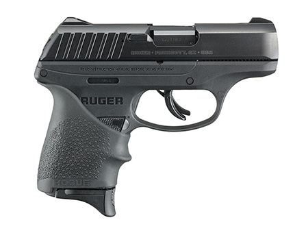 Ruger 13211 EC9s  9mm Luger Caliber with 3.50" Barrel, 7+1 Capacity, Black Finish Frame, Serrated Black Oxide Steel Slide  &  Hogue Beavertail Grip Sleeve Grip