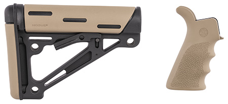 Hogue 15355 OverMolded Collapsible Buttstock Black Synthetic Flat Dark Earth OverMolded Rubber  &  Flat Dark Earth Rubber Finger Grooved Grip for AR-15, M16 with Commercial Tube (Tube Not Included)