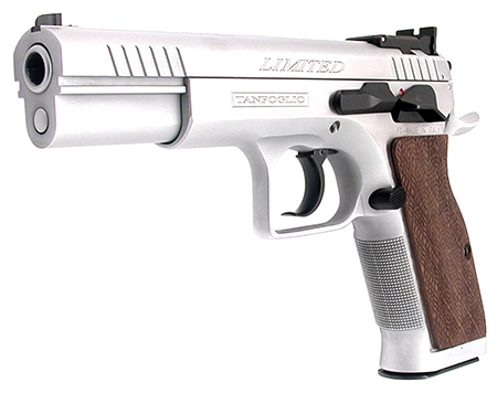 Tanfoglio IFG TF-LIMPRO-40SF Defiant Limited Pro 40 S&W Caliber with 4.80" Barrel, 12+1 Capacity, Overall Hard Chrome Finish Steel, Beavertail Short Frame, Serrated Slide  &  Brown Polymer Grip