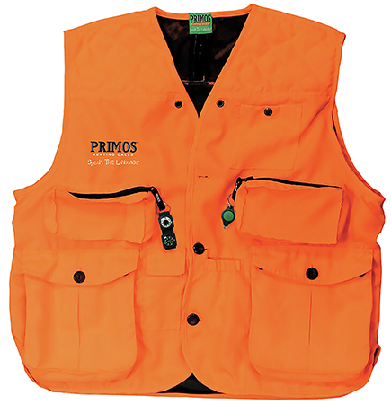 Primos 65702 Gunhunter's Hunting Vest Large Blaze Orange Features Compass  &  LED Light