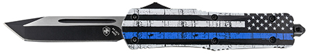 Templar Knife LBTB231 Gen II Back The Blue Large 3.50" OTF Tanto Plain Black Oxide Stonewashed 440C SS Blade, 5.25" Black  &  White w/Blue Line Aluminum Handle, Glass Breaker