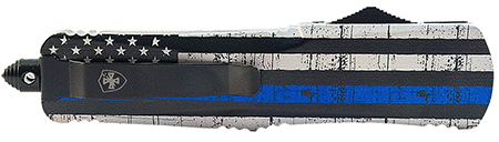 Templar Knife MBTB131 Gen II Back The Blue Slim 3.43" OTF Dagger Plain Black Oxide Stonewashed 440C SS Blade, 5.05" Black  &  White w/Blue Line Aluminum Handle, Glass Breaker