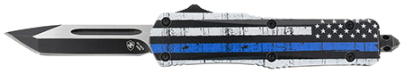 Templar Knife SBTB231 Gen II Back The Blue Small 2.69" OTF Tanto Plain Black Oxide Stonewashed 440C SS Blade, 4.31" Black  &  White w/Blue Line Aluminum Handle, Glass Breaker