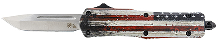 Templar Knife SWUS232 Gen II Wood US Flag Small 2.69" OTF Tanto Plain Powder Coated 440C SS Blade, 4.31" Painted Wood Grain US Flag Aluminum Handle, Glass Breaker