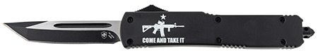Templar Knife MAR15231 Gen II Come And Take It Slim 3.43" OTF Tanto Plain Black Oxide Stonewashed 440C SS Blade, 5.05" Black w/ "Come And Take It" AR-15 Gun Aluminum Handle, Glass Breaker