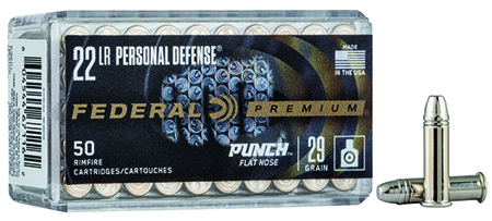 Federal PD22L1 Premium Personal Defense Punch 22LR 29gr Flat Nose 50 Per Box/100 Case
