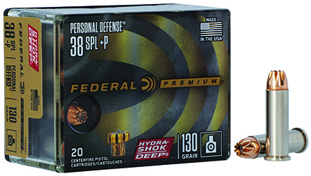 Federal P38HSD1 Premium Personal Defense 38Special+P 130gr Hydra-Shok Deep Hollow Point 20 Per Box/10 Case