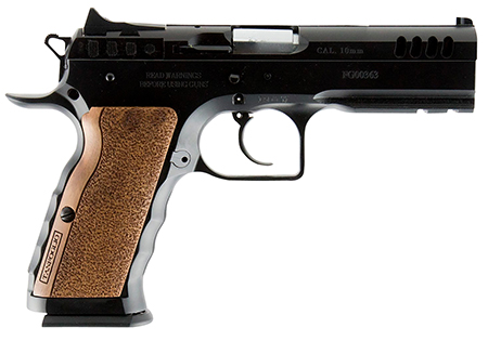 Tanfoglio IFG TFSTOCKI40 Defiant Stock I 40 S&W Caliber with 4.50" Barrel, 14+1 Capacity, Overall Black Finish Steel, Picatinny Rail/Beavertail Frame, Serrated Slide  &  Wood Grip