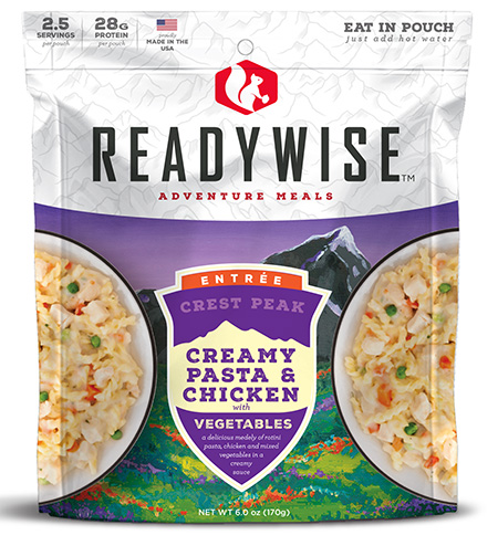 ReadyWise RW05006 Outdoor Food Kit Crest Peak Creamy Pasta and Chicken 2.5 Servings In A Resealable  Pouch, 6 Per Case