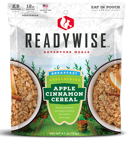 ReadyWise RW05008 Outdoor Food Kit Appalachian Apple Cinnamon Cereal Breakfast Entree 2.5 Servings In A  Resealable Pouch, 6 Per Pack